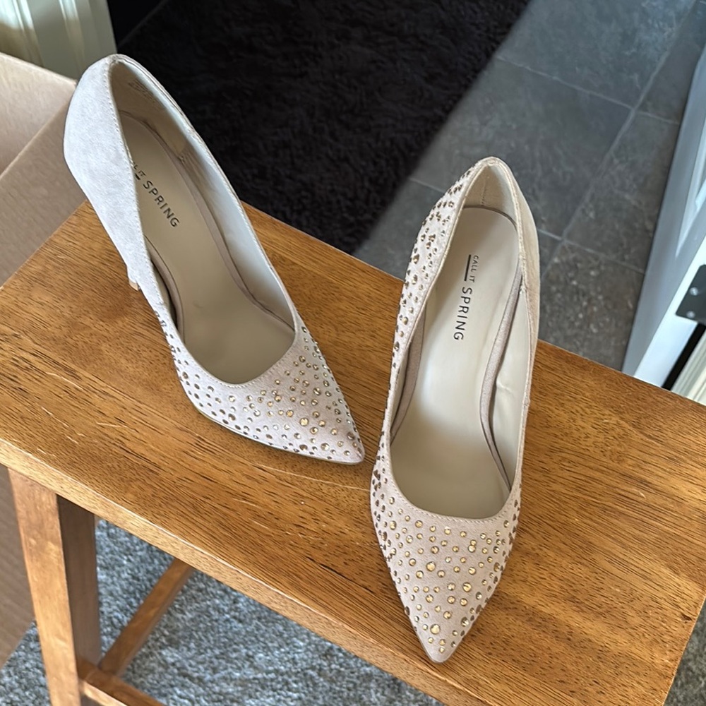 Item # B36 - Call It Spring Light Taupe Studded Heels